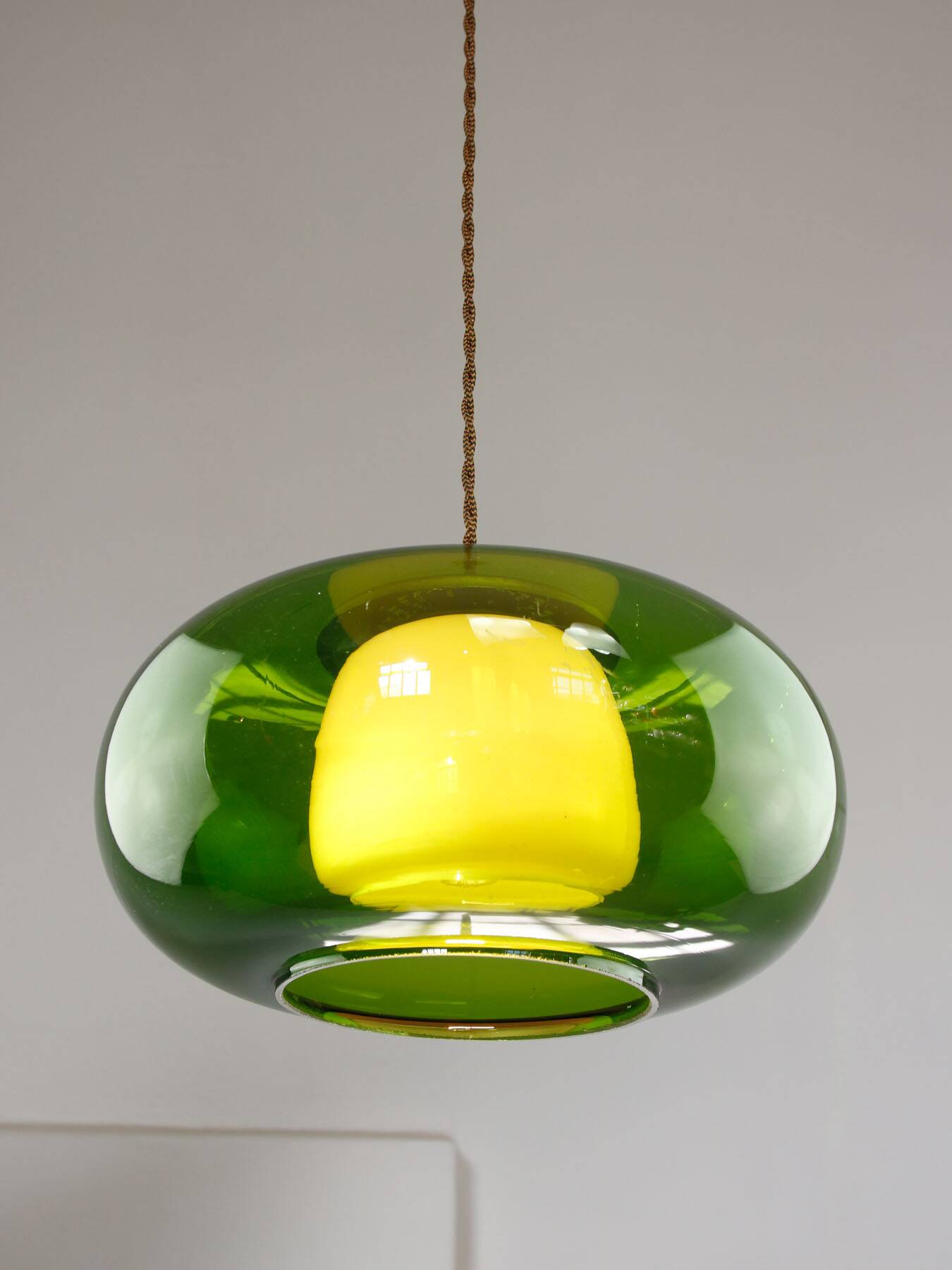 Mid-Century Italian Green Glass & Brass Pendant Lamp, 60s