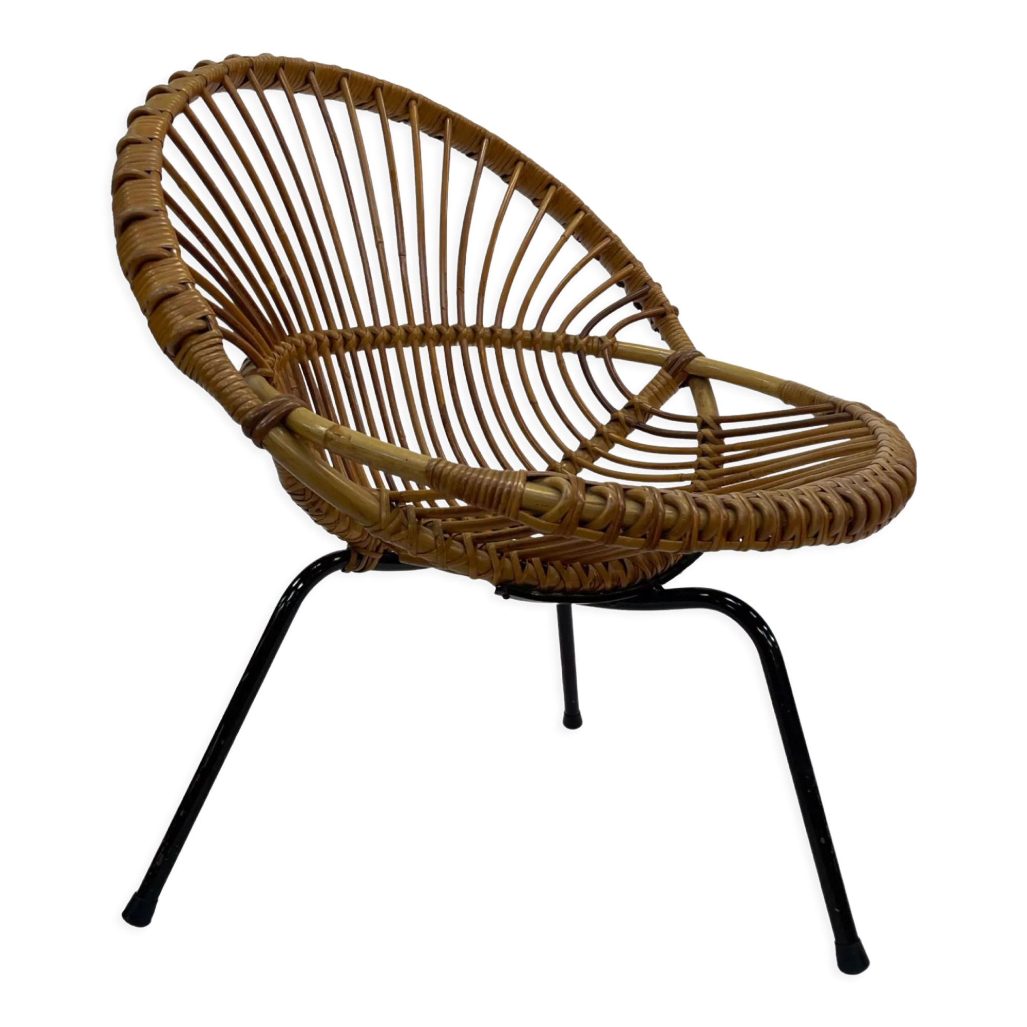 Tripod Rattan easy chair by Dirk van Sliedregt Rohe Noordwolde 1960 in the Netherlands