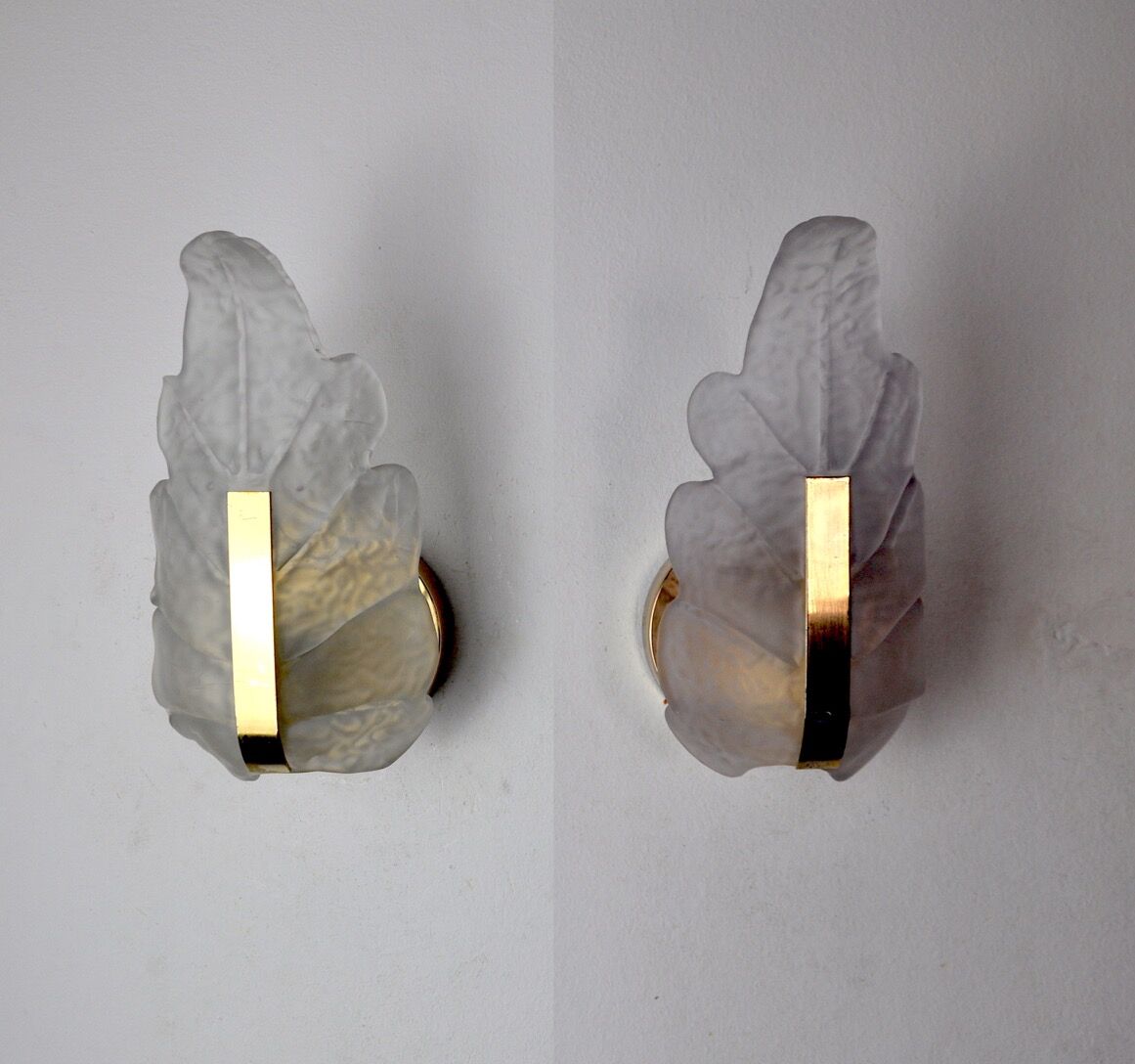 Pair of "leaf" wall lamps by Carl Fagerlund, purple Murano glass, Germany, 1970