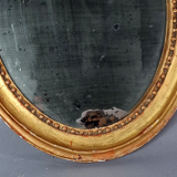 Oval mirror carved wood frame beaded gilded circa 1800 44x35cm SB