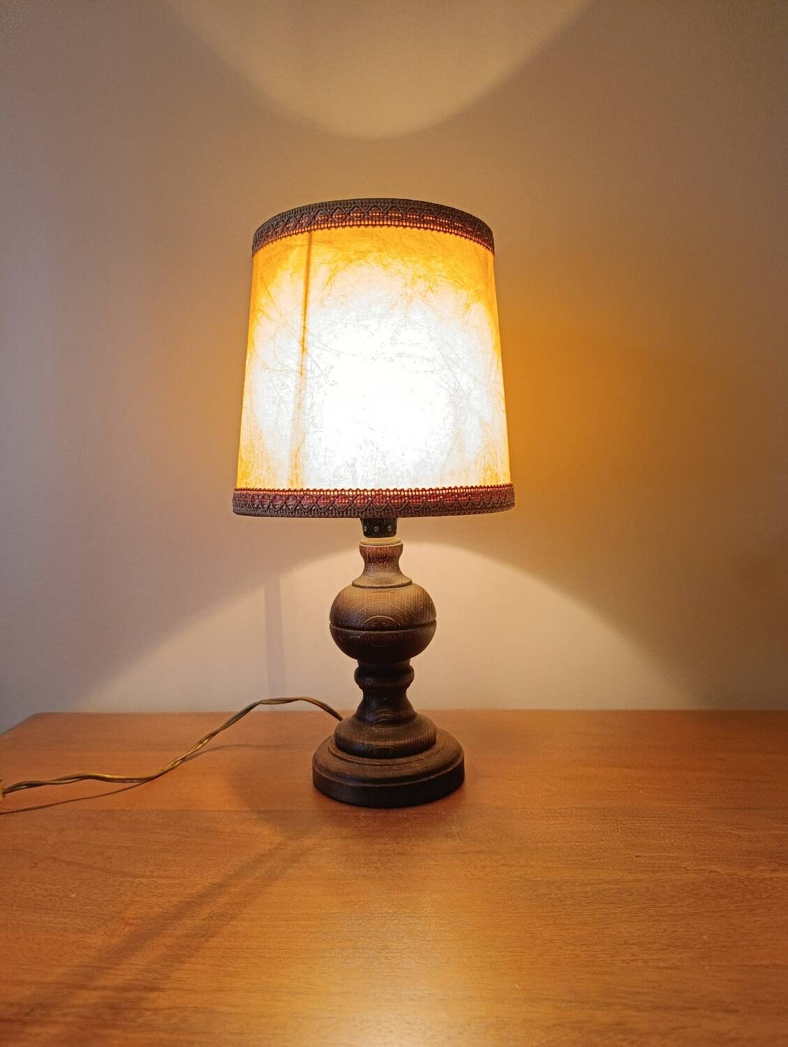 rustic chic turned wooden bedside lamp, leather shade