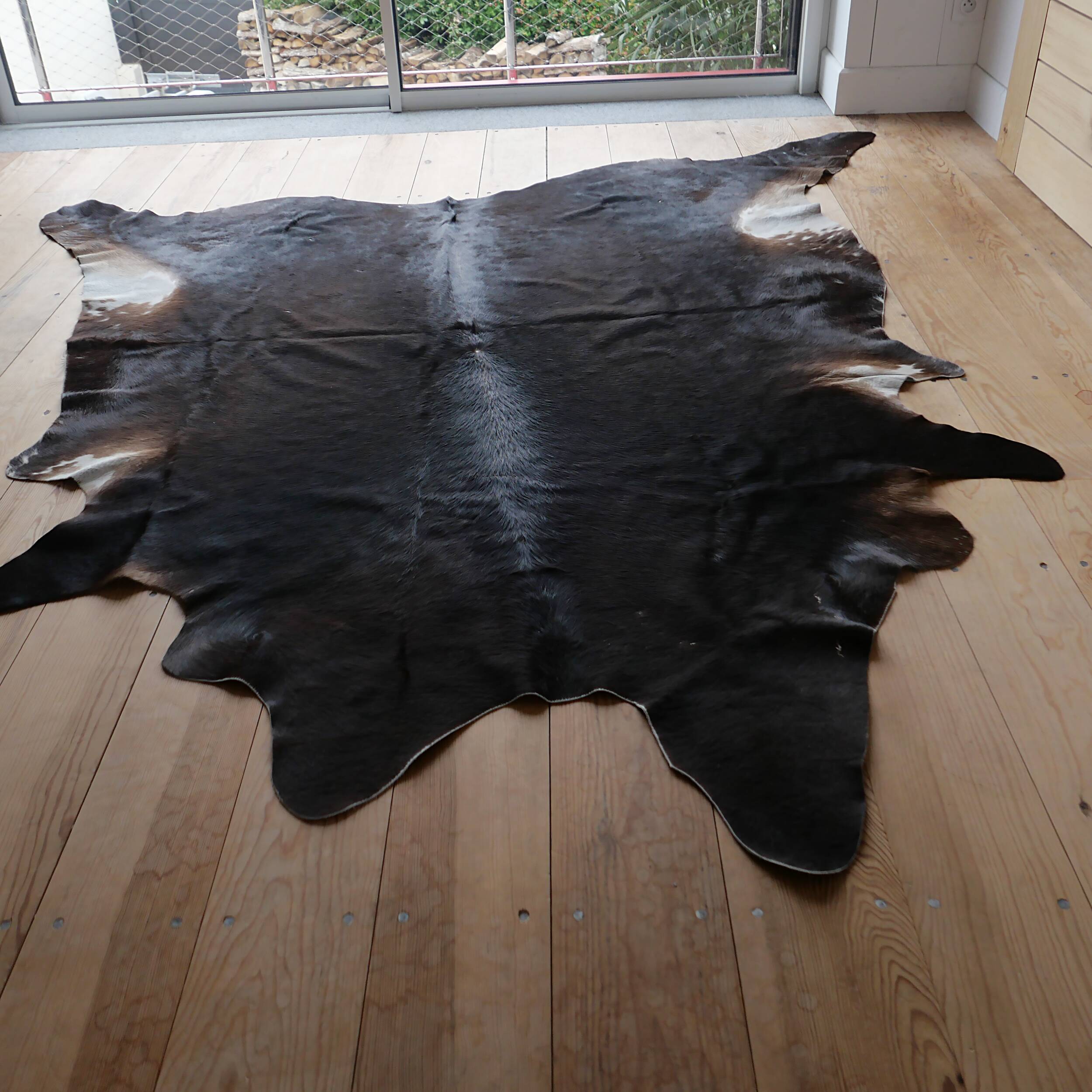 Genuine cowhide living room rug, vintage design, 1970s