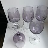 set of 5 wine glasses in purple bubble glass 70s