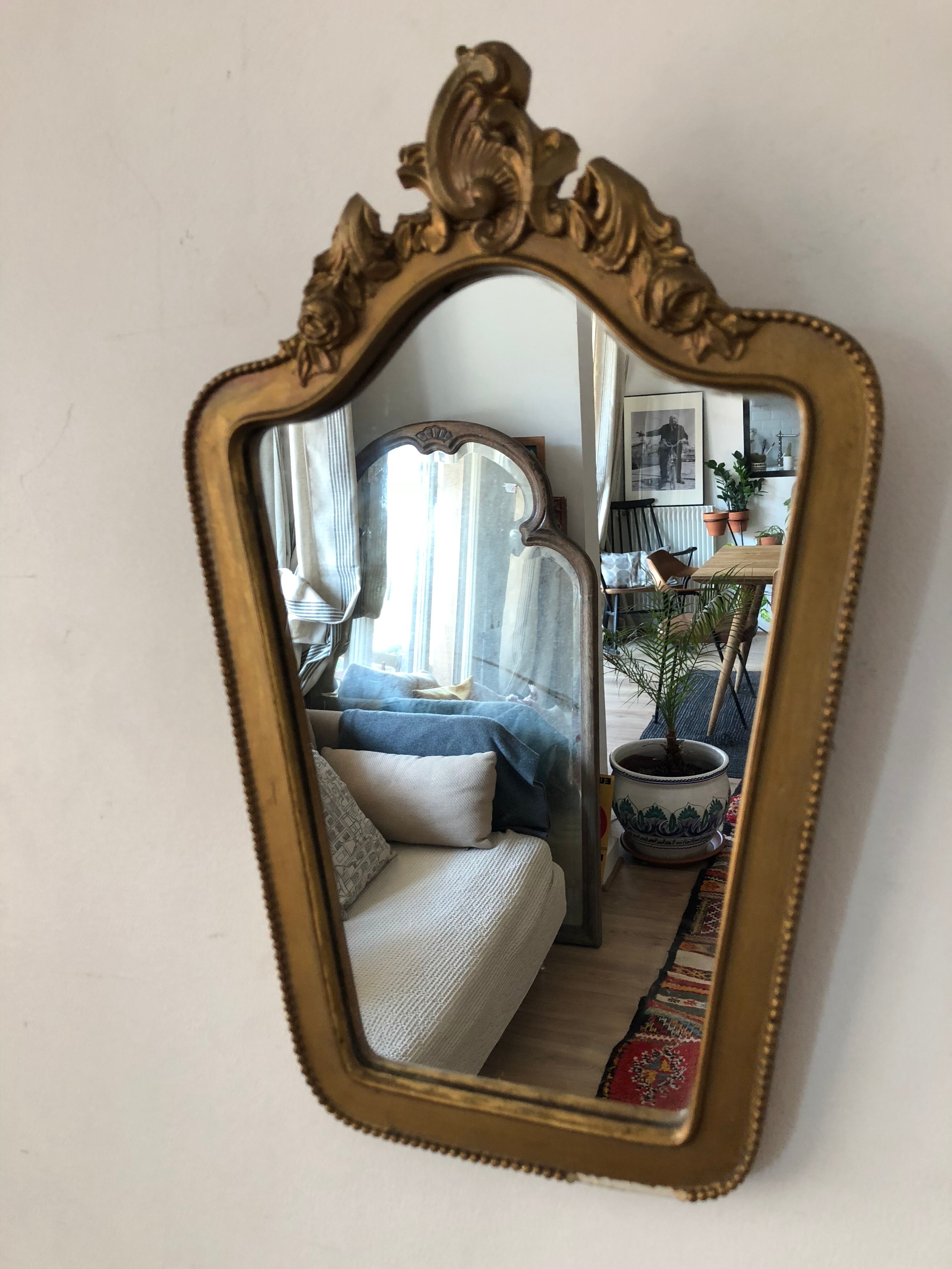 Miroir vintage en bois doré 30x15cm