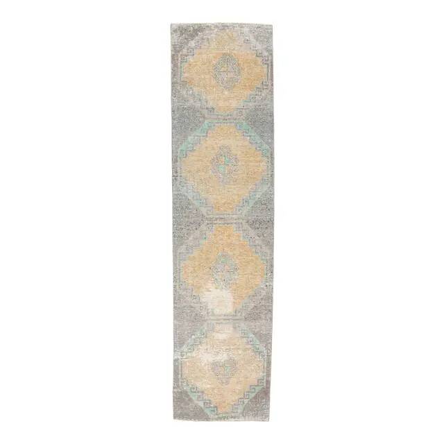 1960s Turkish Hand-Knotted Geometric Runner 80x330