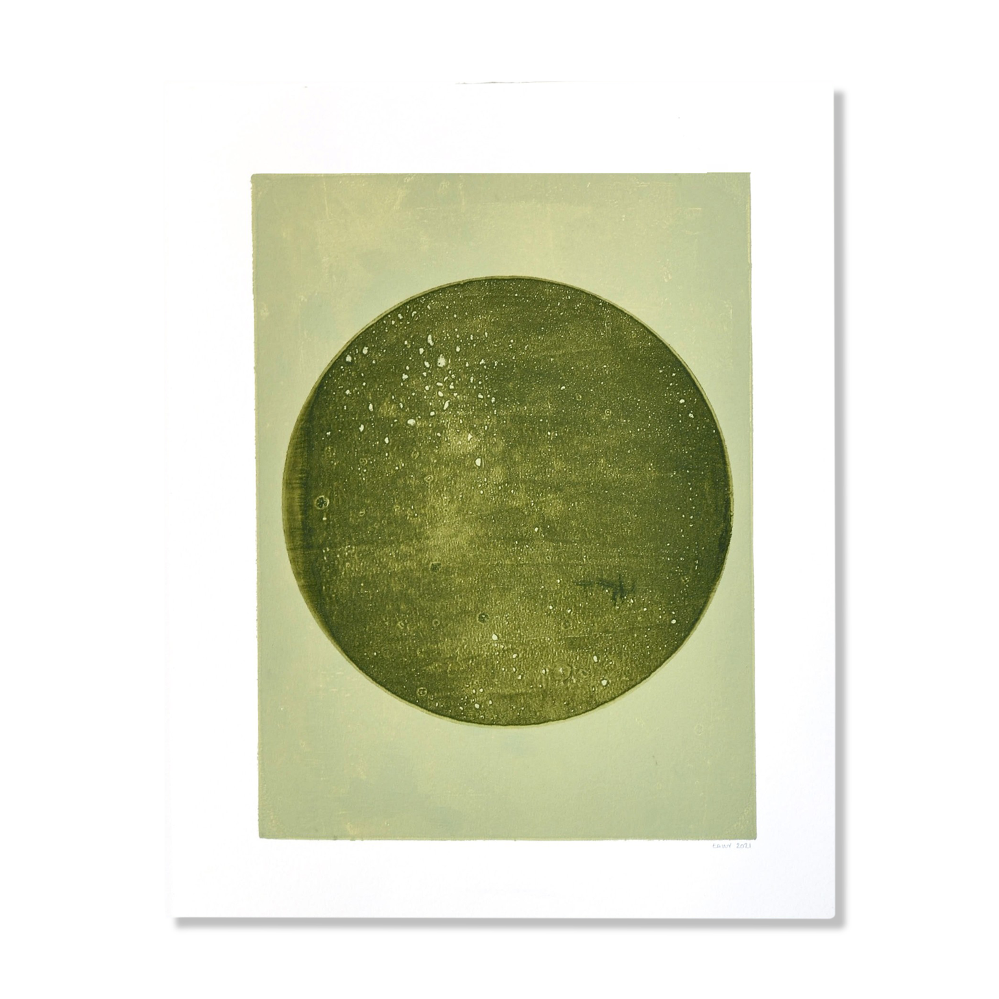 Peinture sur papier 40x50cm illustration Lune Verte signée Eawy