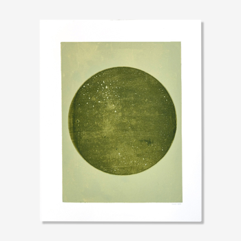 Painting on paper 40x50cm illustration Green Moon signed Eawy