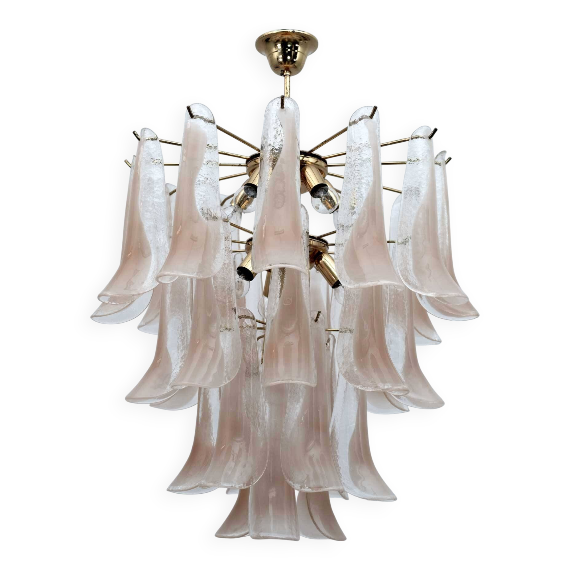 Mazzega Mid-century Modern Italian Petals Murano Glass Chandelier, 1970s