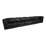 Canapé modulable De Sede DS-15 en cuir de buffle noir d'origine, années 1970