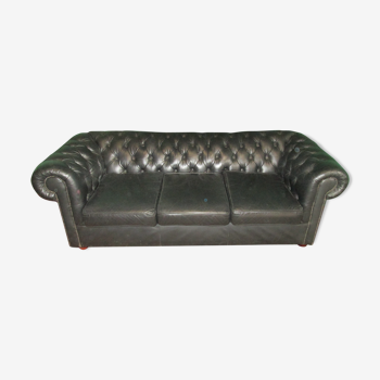 Canapé chesterfield 3 places en cuir noir