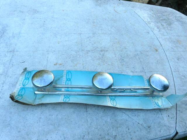 Wall coat rack with 3 chrome metal hooks, vintage 80s.