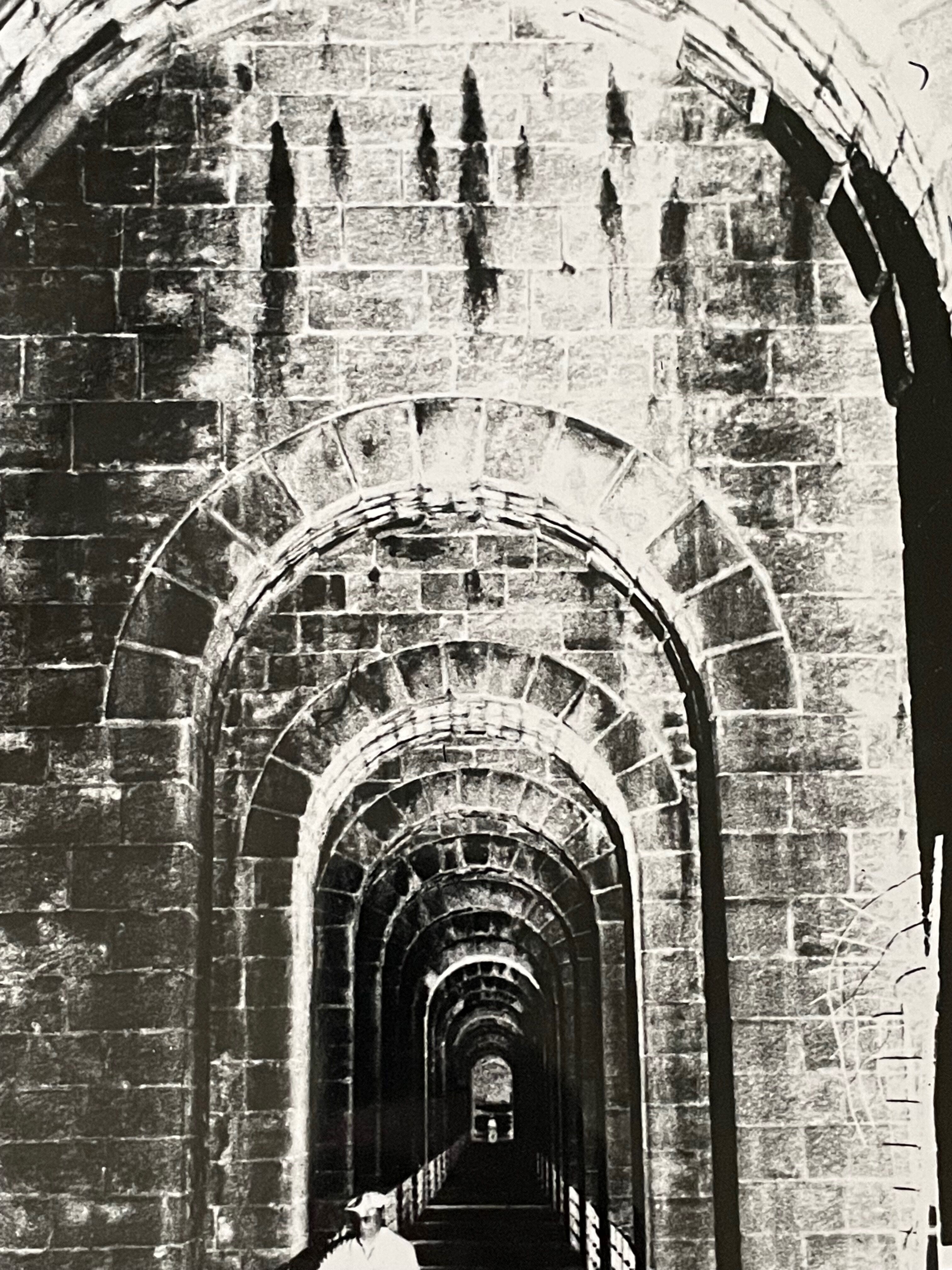 Photograph black and white silver print circa 1970 medieval bridge