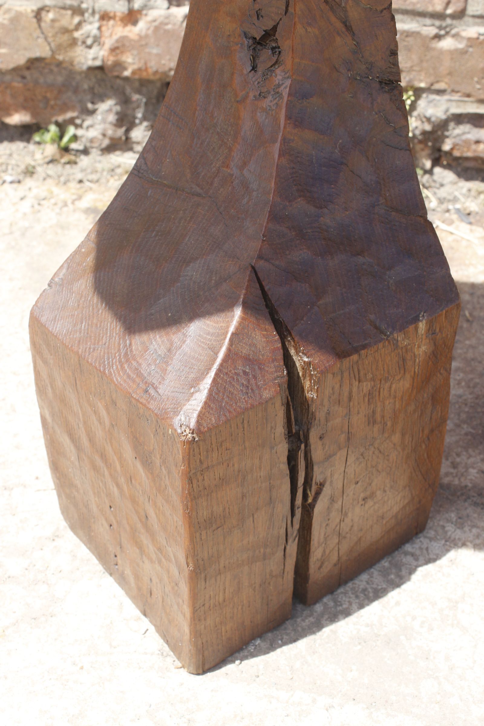 Brutalist console in solid wood worked with gouge & wrought iron, France 1950s