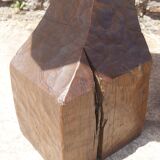 Brutalist console in solid wood worked with gouge & wrought iron, France 1950s