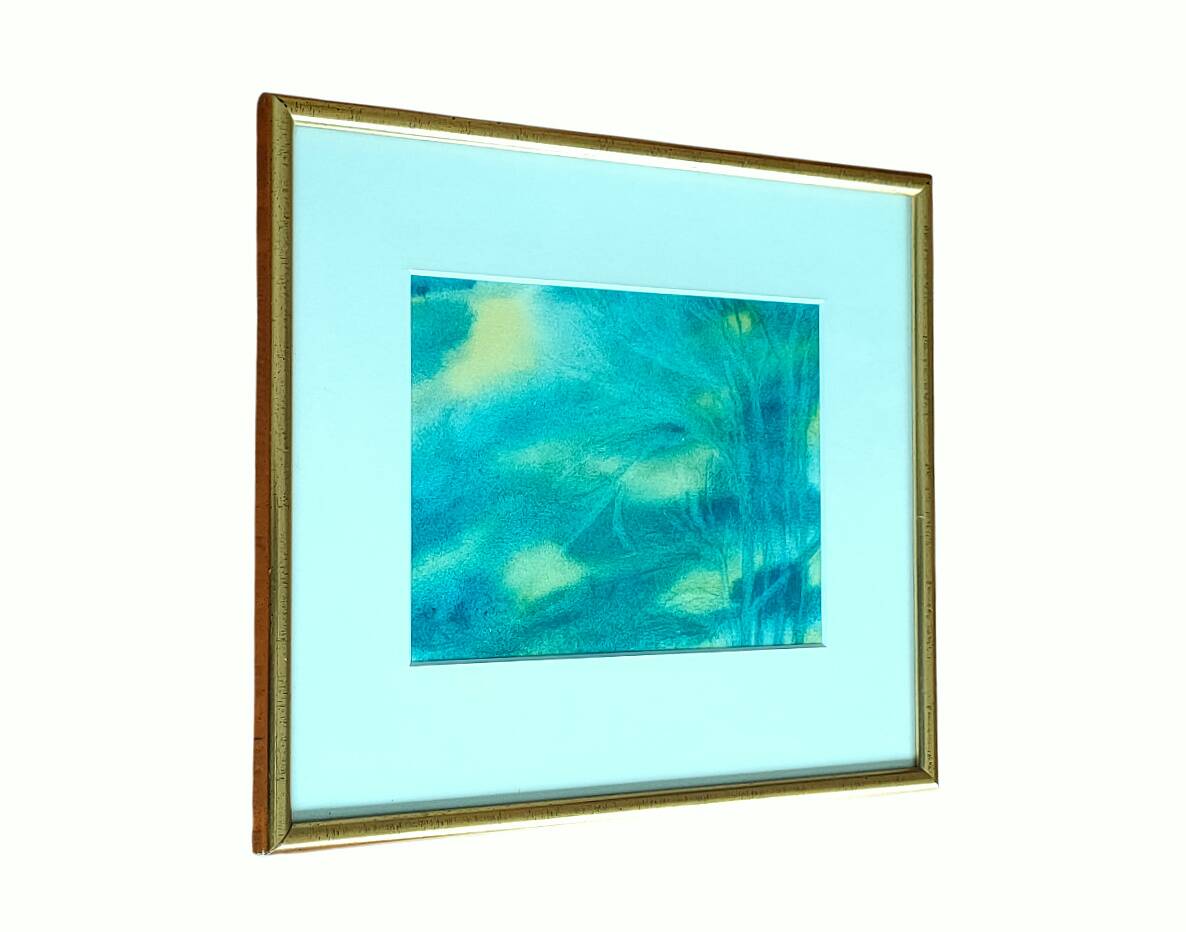 Illegible signature painting – Grease pencil – Fairytale landscape – Vintage 1970