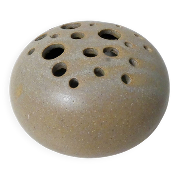 Old stoneware flower pick vintage design signed ball vase