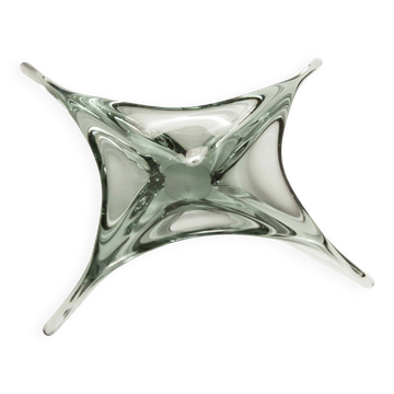 Transparent and green Murano glass ashtray