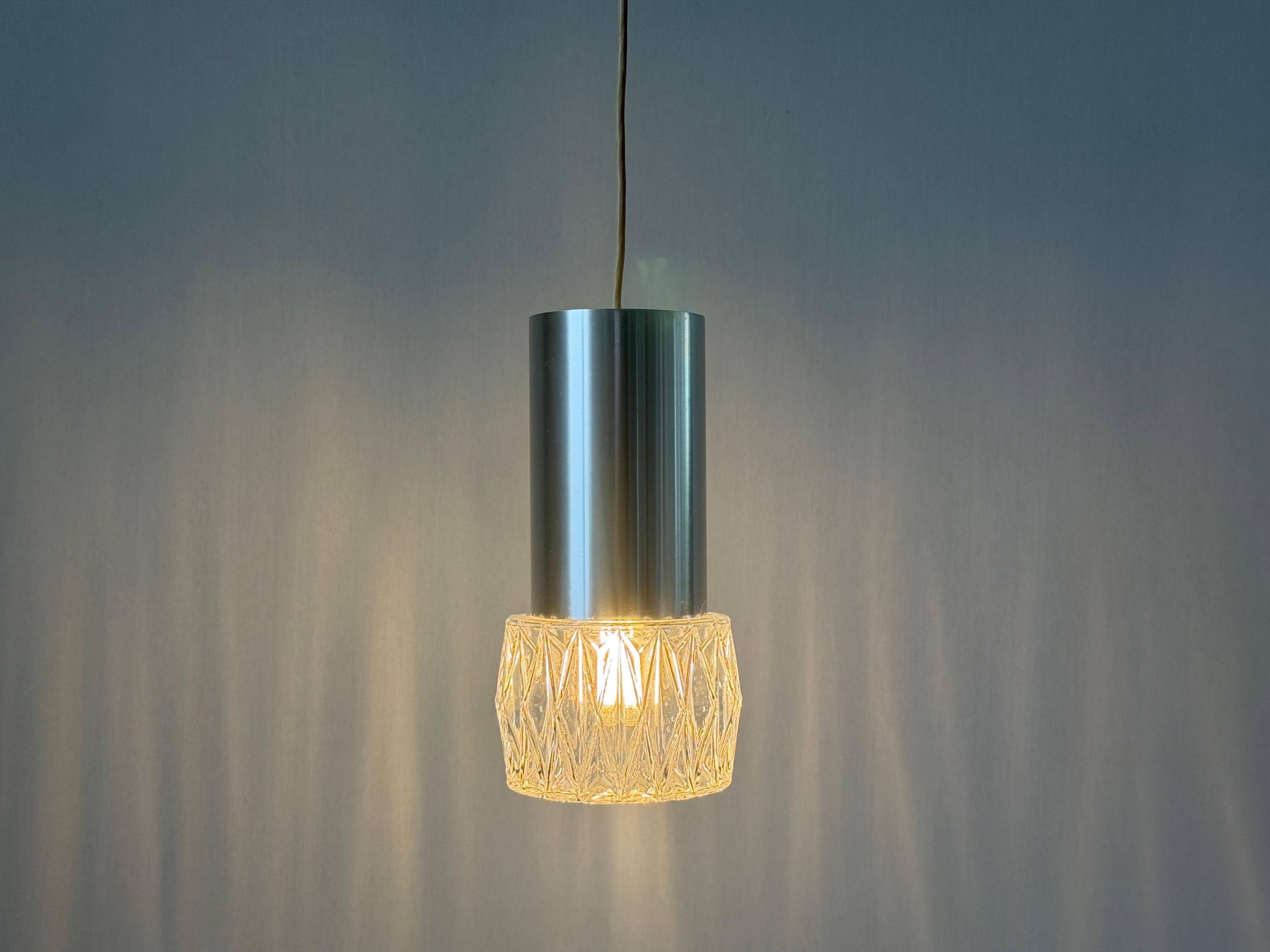 Glass ceiling light with a metal frame, 1960s, Germany