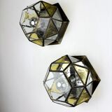 Pair of mid-century cubist blown glass ceiling lights, Germany, 1960s