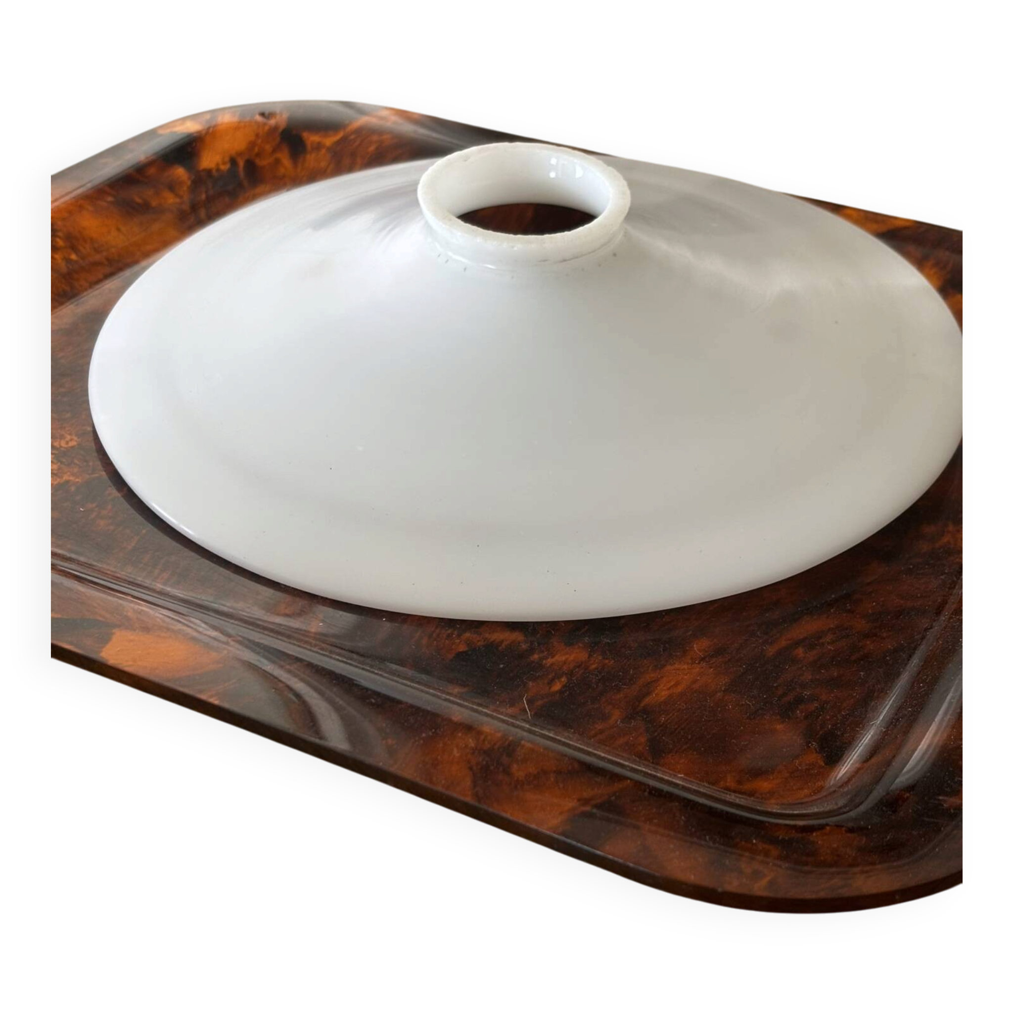 Vintage bell lampshade for suspension in white opaline.