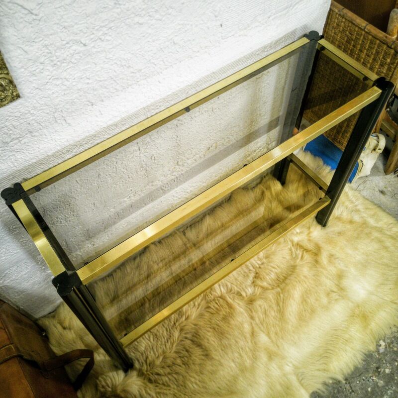 Vintage wooden console and smoked glass