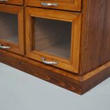 Vintage Dutch Beech & Pine Haberdashery Shop Cabinet / Vitrine, 1950s