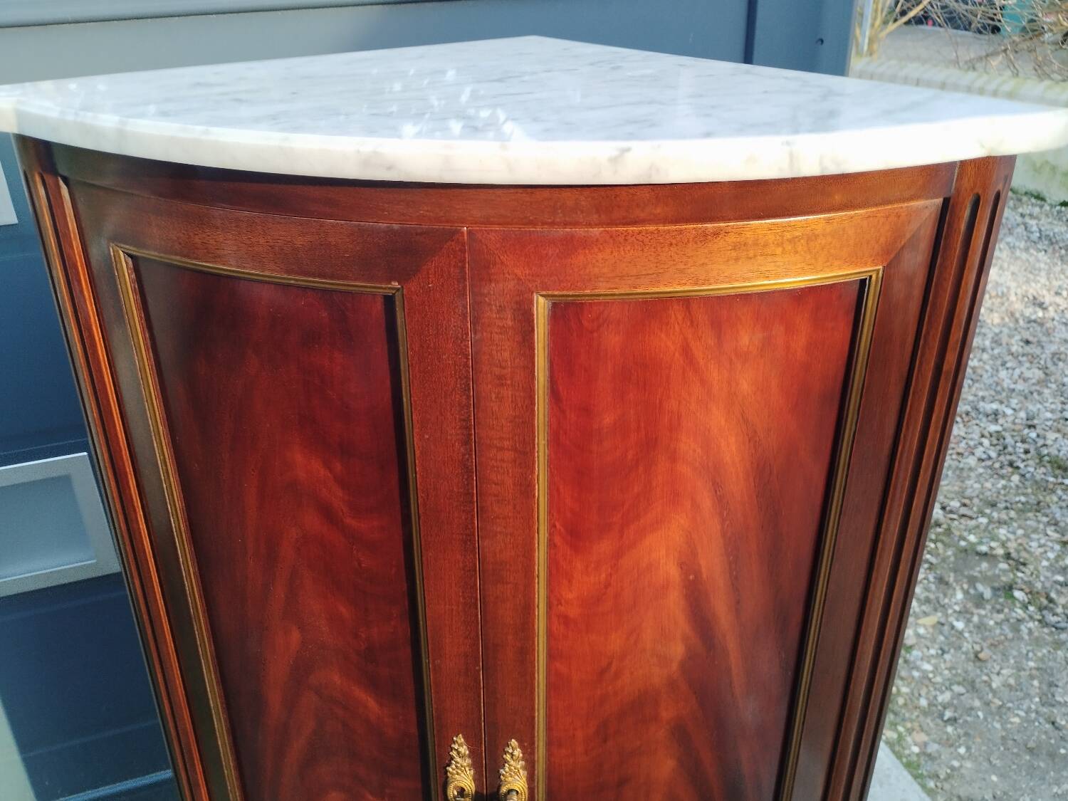 Antique Louis XVI style corner unit with marble top