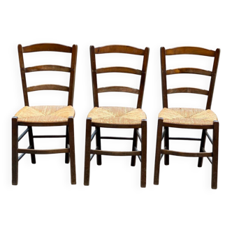 3 chaises bois massif et paillées