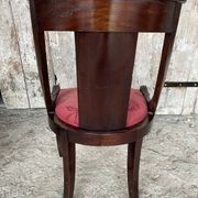 Antique Gondola Chair Empire Style Wood + Red Floral Vintage Fabric