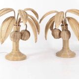 Pair of rattan "palm" lamps