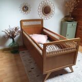 Lit enfant rotin vintage