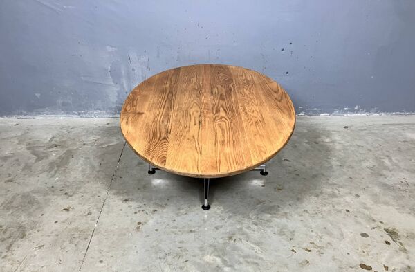 Table basse ovale vintage en chêne chromé