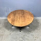 Table basse ovale vintage en chêne chromé