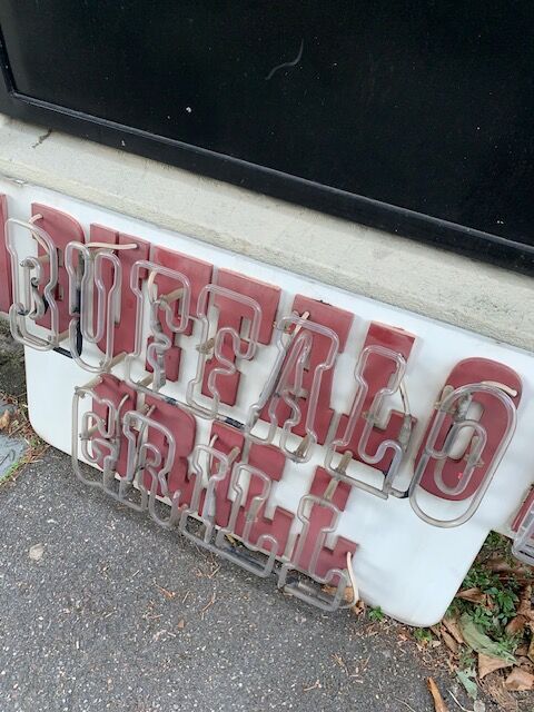Buffalo Grill sign plate with neon