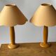 2 vintage wooden and fabric bedside lamps