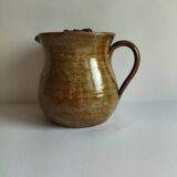 Enameled stoneware pitcher with ice cube tray - vintage