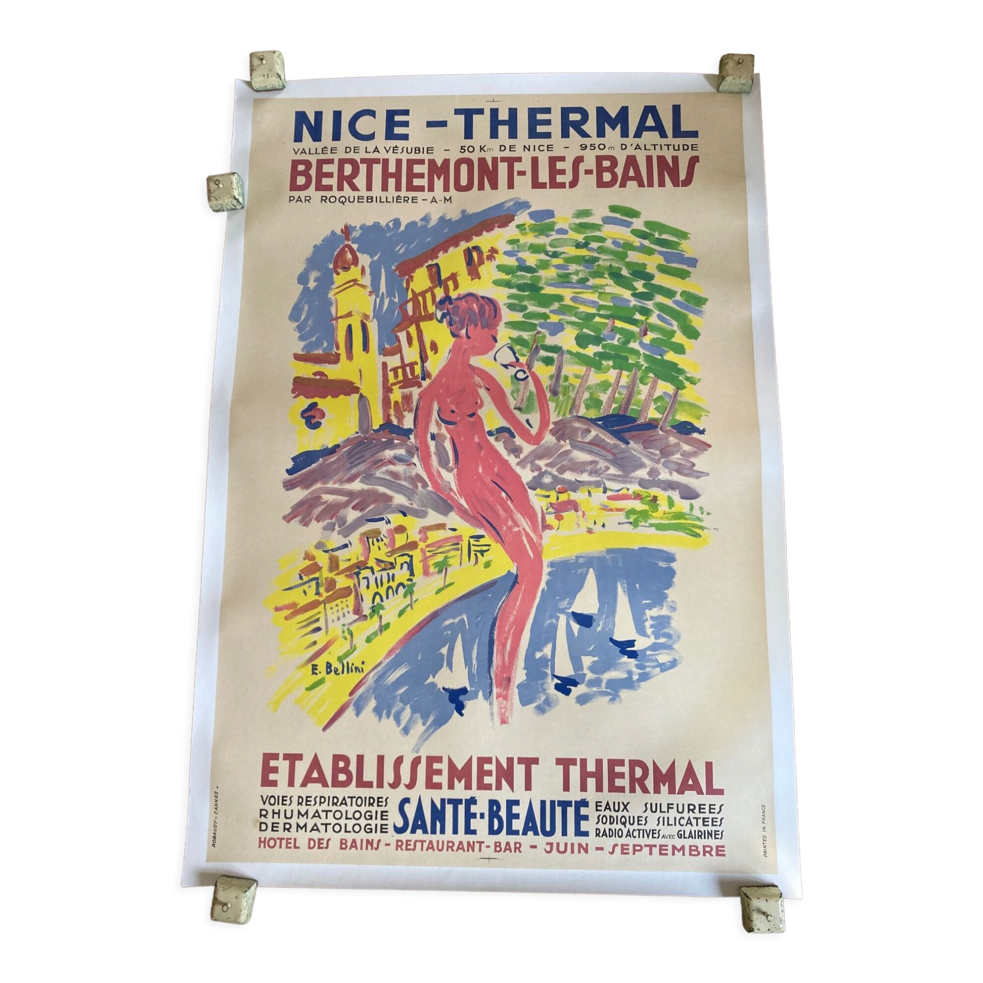 superb poster litho 50 tourism nice thermal 79 x 120 cm canvas of bellini