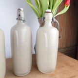 Set of 3 Old Stoneware Bottles - Triangular Shape, H 29 cm