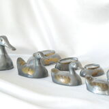 Set of vintage tin and brass duck boxes