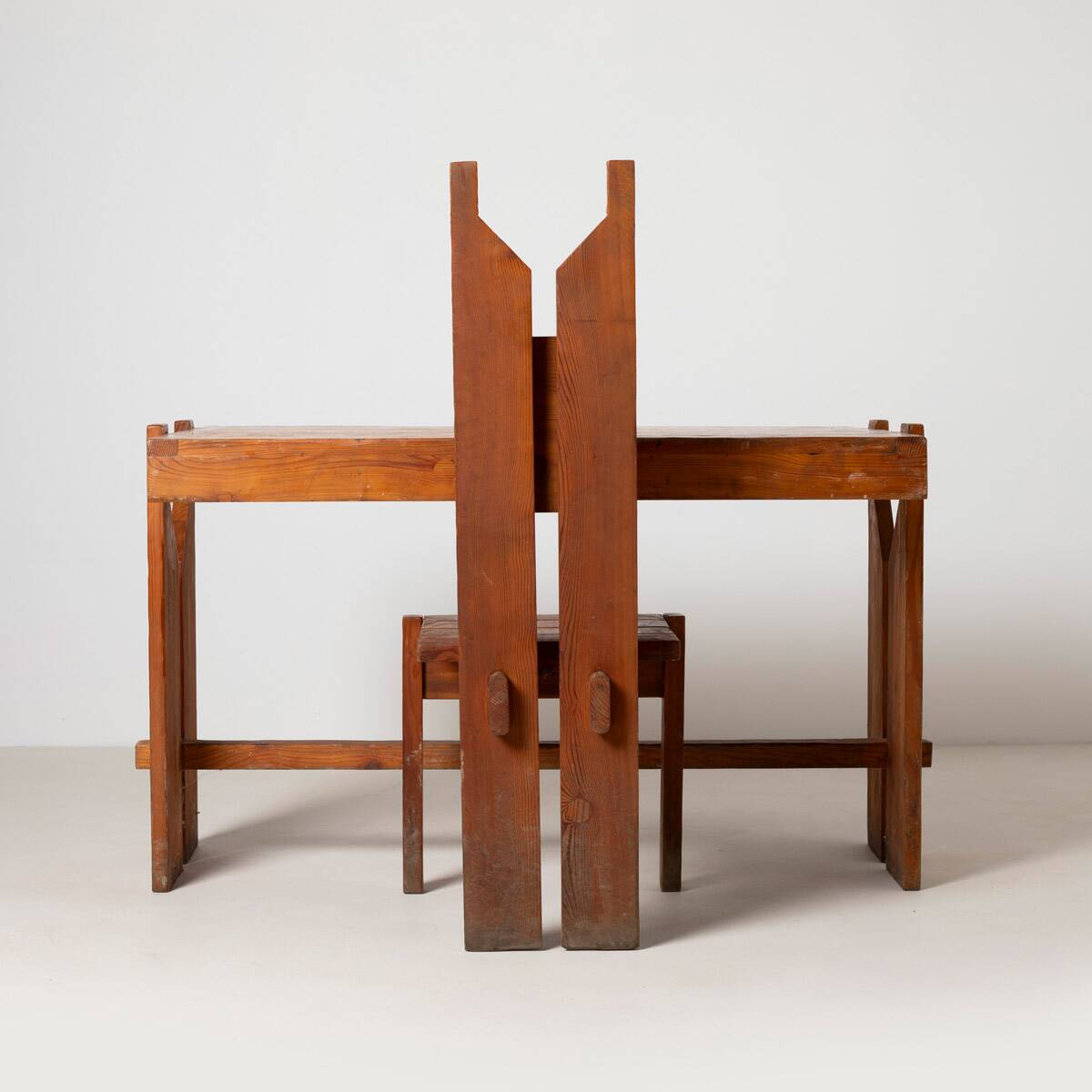 Unique brutalist dining table from former Czechoslovakia, 1970s pine wood 1