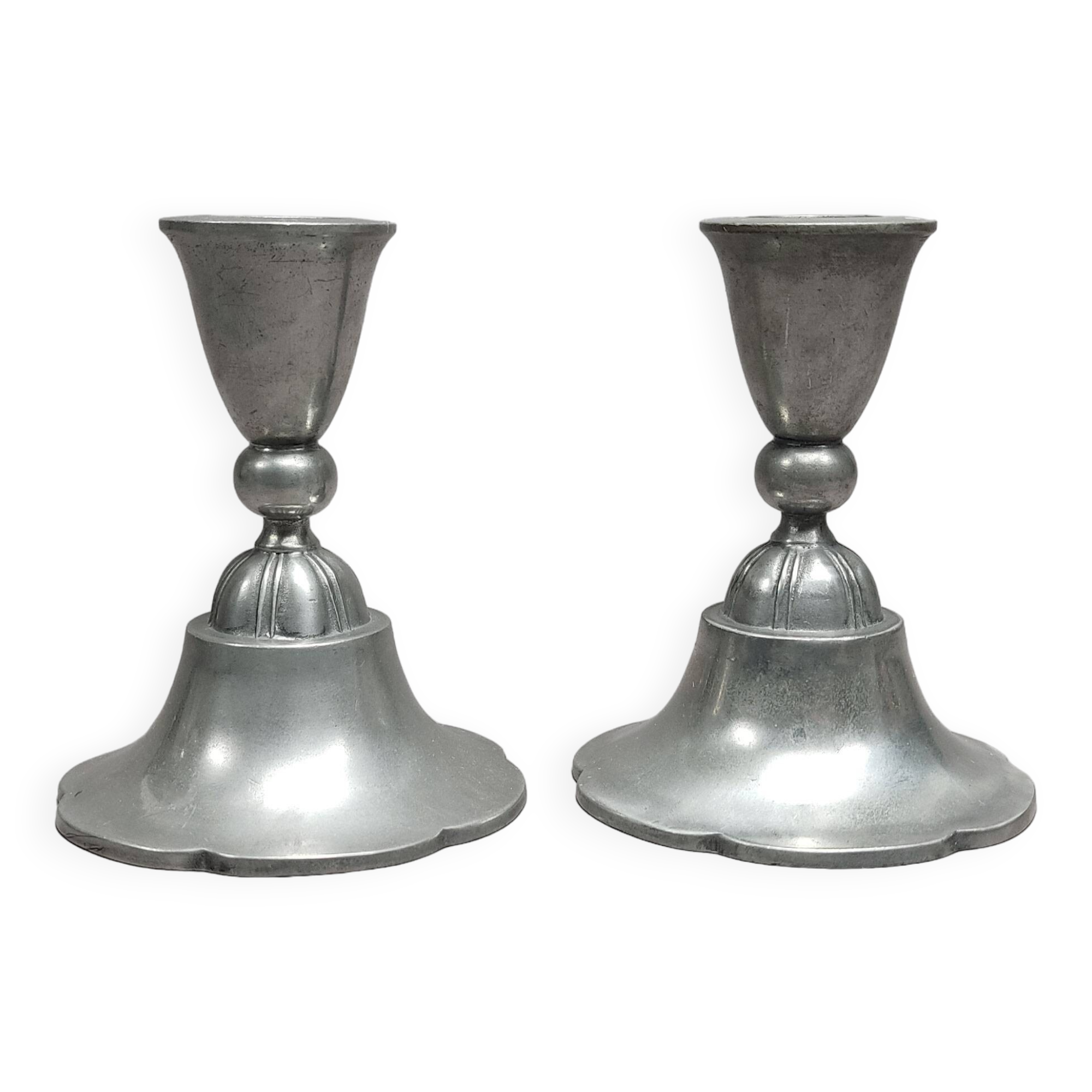Pair Of Antique Danish Art Nouveau c.1920 Just Andersen Pewter Candlesticks