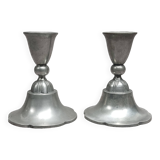 Pair Of Antique Danish Art Nouveau c.1920 Just Andersen Pewter Candlesticks