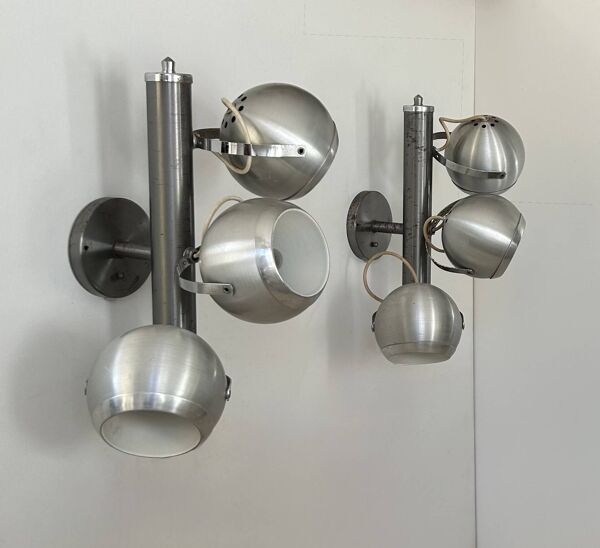 Paire d'appliques vintage orientable, métal chromé et brossé, France 1970