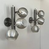 Pair of vintage adjustable wall lights, chrome and brushed metal, France 1970