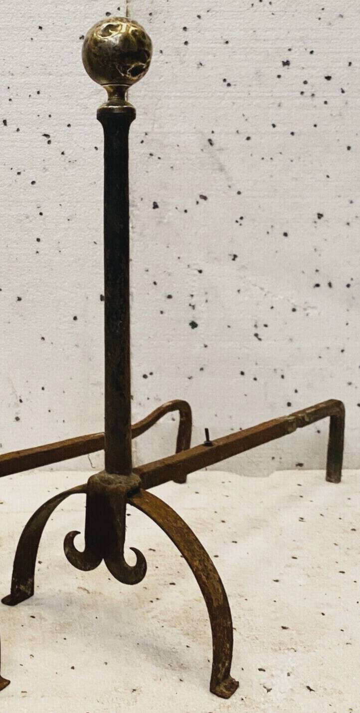 Pair of 20th century wrought iron log holder andirons