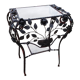 Table guéridon console sellette en fer forgé à décor de rose verre