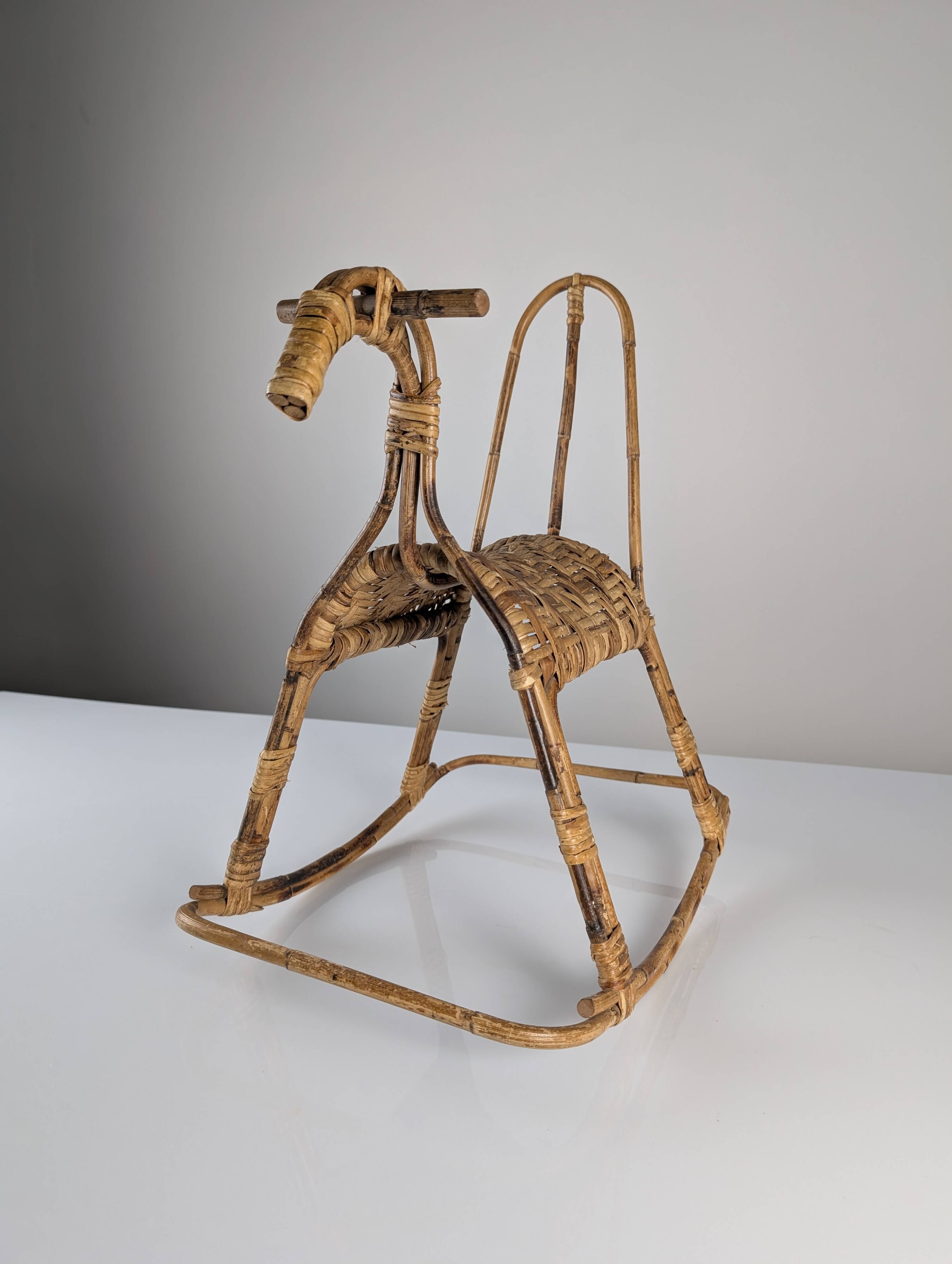 Children's rocking horse made of bamboo and rattan 1960s