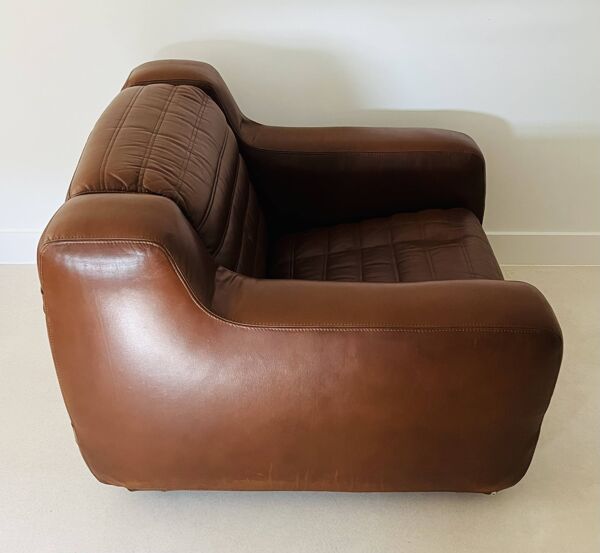 Fauteuil prototype en simili cuir marron par Michel Ducaroy, France années