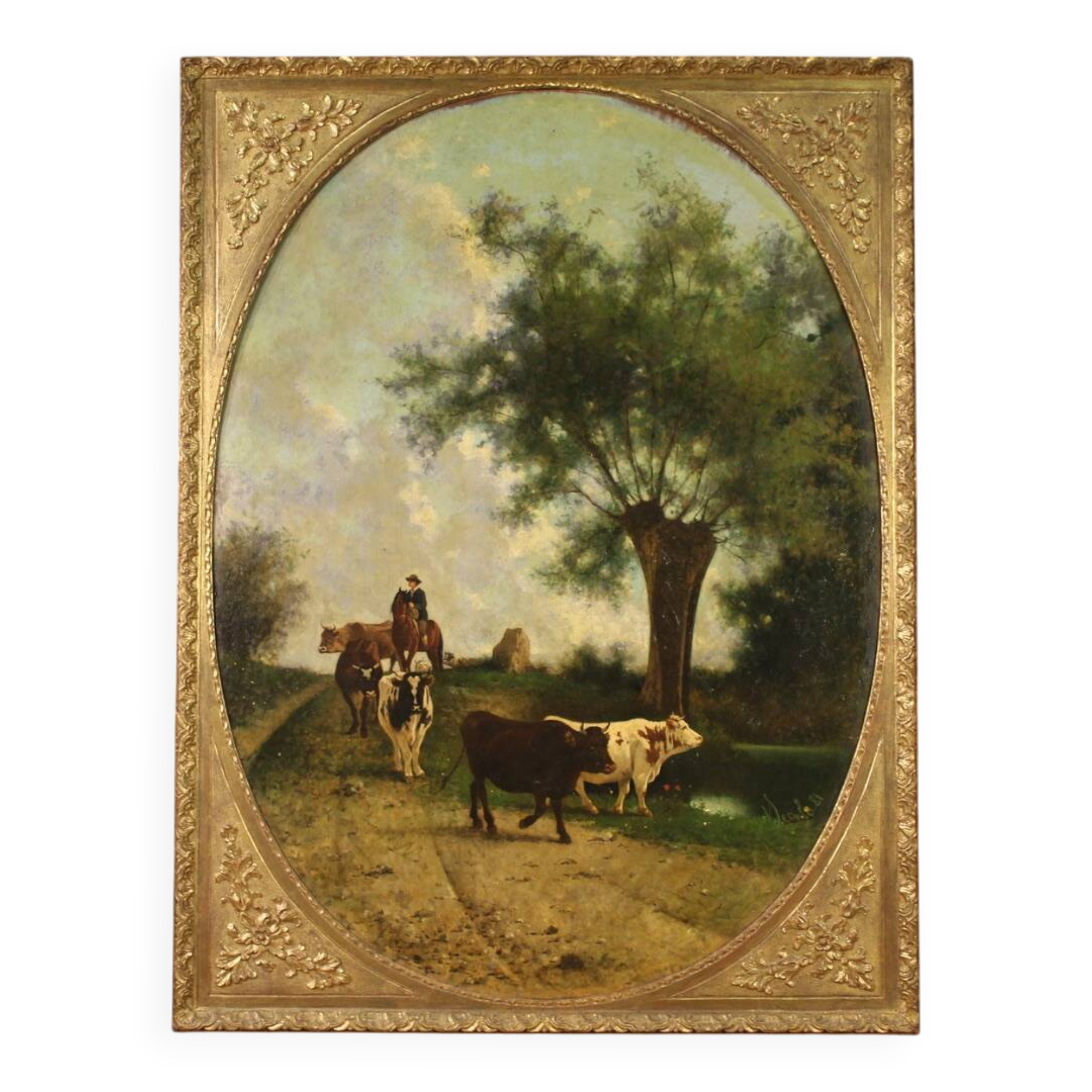 Antique Italian landscape painting signed and dated 1881