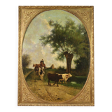 Antique Italian landscape painting signed and dated 1881